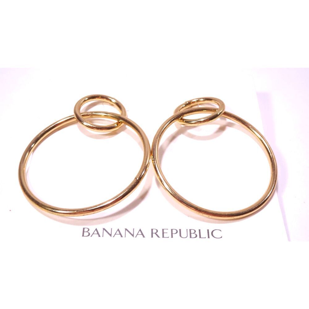 Banana Republic Women's Shiny INTERLOCKING Hoop EARRINGS NWT 58 GOLD